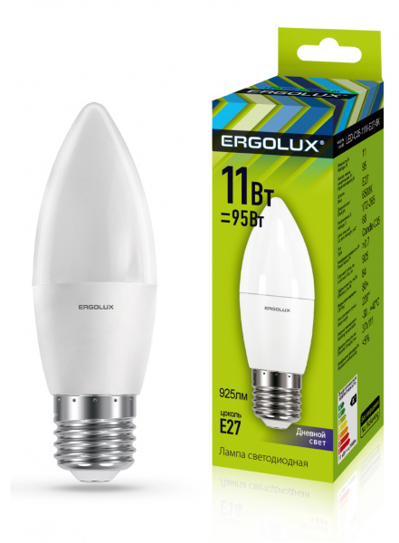 Ergolux лампа C35 LED11-/6500K/E27 СВЕЧА светод. 10/100 оптом