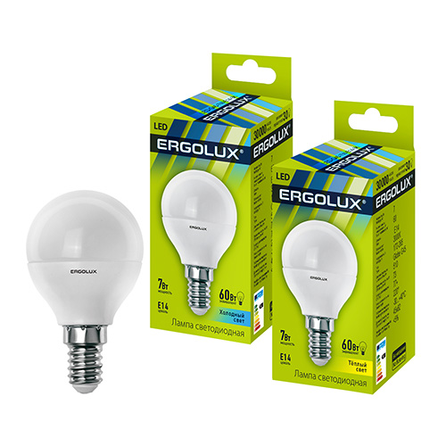 Ergolux лампа G45  LED7-/3000K/E14 ШАР светод. 10/100 оптом