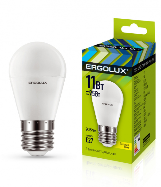 Ergolux лампа G45 LED11-/3000K/E27 ШАР светод. 10/100 оптом