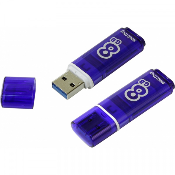 флешка  8 GB USB 3.0 Smartbuy Glossy series Dark Blue оптом