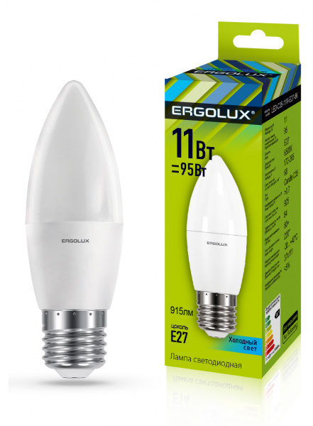 Ergolux лампа C35 LED11-/4500K/E27 СВЕЧА светод. 10/100 оптом