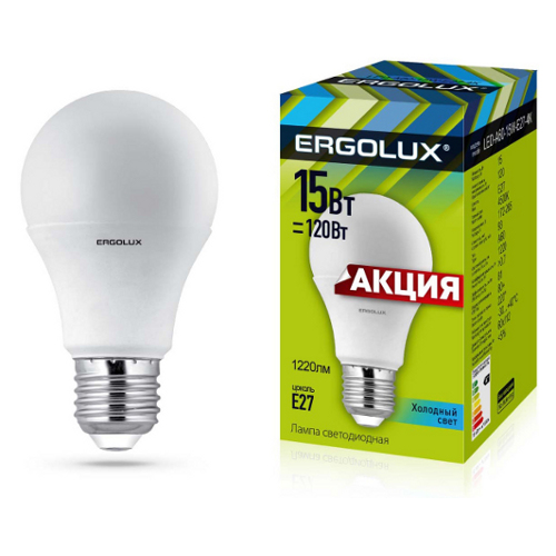 Ergolux лампа  А60 LED15-/4500K/E27 светод. ПРОМО 10/100 оптом