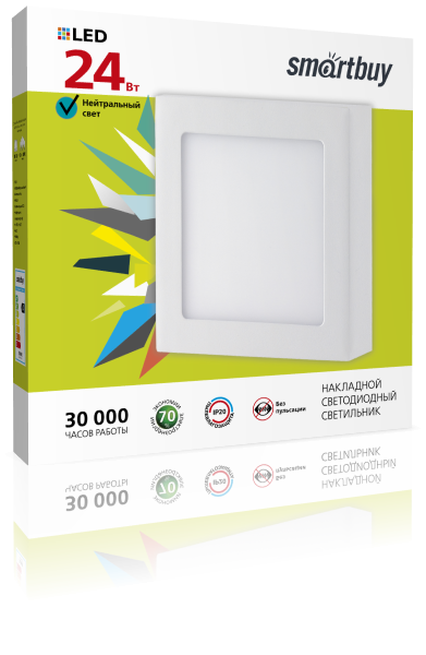 Smartbuy светильник светод. накладной 24w 4000K IP20 арт.SBL-SqSDL-24-4K (1/20) оптом