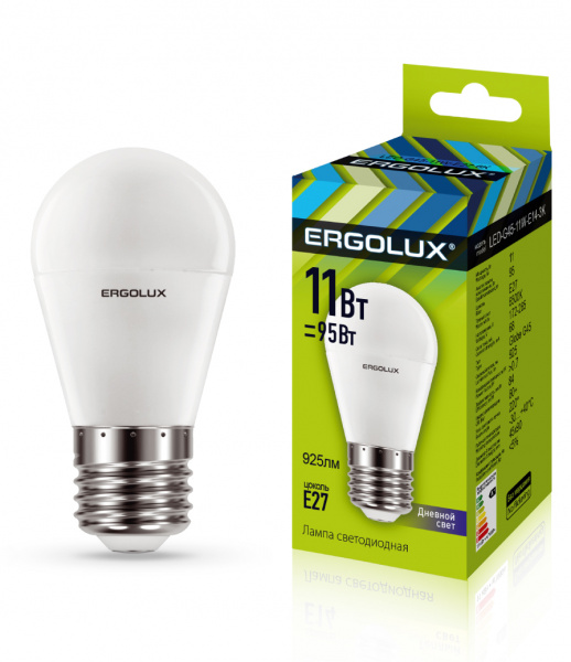 Ergolux лампа G45 LED11-/6500K/E27 ШАР светод. 10/100 хит продаж!!! оптом