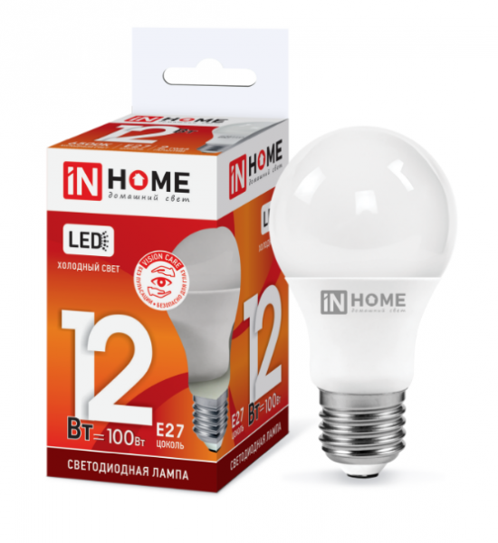 IN HOME лампа LED-A60 12Вт Е27 6500К 900Лм хит продаж!!! оптом