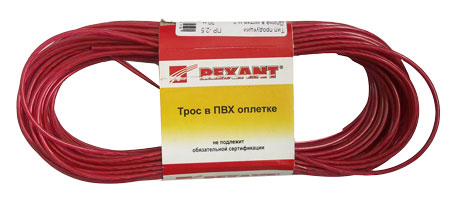 REXANT 09-5125-1 Трос стальной в ПВХ оплетке d=2,5 мм, красный ( моток 20 м)   оптом