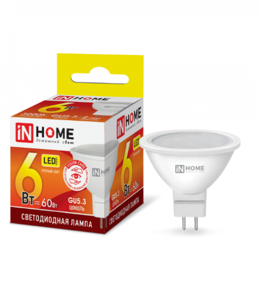 IN HOME лампа LED-JCDR  6Вт GU5.3 3000К 480Лм оптом