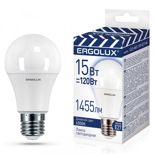 Ergolux лампа  А60 LED15-/6500K/E27 светод. ПРОМО 10/100 хит продаж!!! оптом
