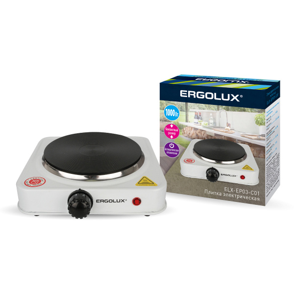 ERGOLUX Электроплитка 1 конф. ELX-EP05-C01 белая (дисковый нагр.эл.1500Вт)  оптом