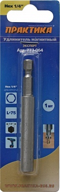 ПРАКТИКА Удлинитель магнитный держатель  75мм для бит 1/4" цельнотянутый 773-064 оптом