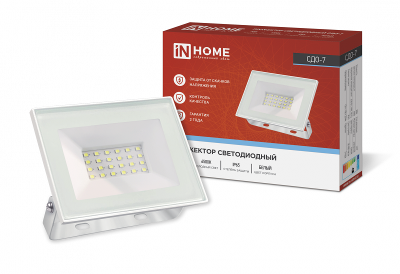 IN HOME прожектор светодиод. 30W холодный свет 6500К СДО-7  IP65 БЕЛЫЙ оптом