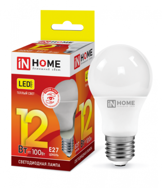 IN HOME лампа LED-A60 12Вт Е27 3000К 900Лм хит продаж!!! оптом