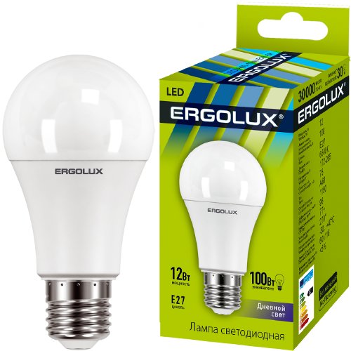 Ergolux лампа  А60 LED12-/6500K/E27 светод. 10/100 хит продаж!!! оптом