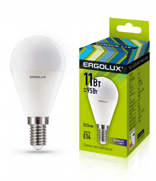 Ergolux лампа G45 LED11-/6500K/E14 ШАР светод. 10/100 хит продаж!!! оптом