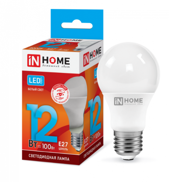 IN HOME лампа LED-A60 12Вт Е27 4000К 900Лм хит продаж!!! оптом