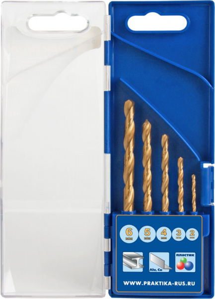 ПРАКТИКА Набор сверл по металлу "Профи" нитрид титана (5 шт-2,3,4,5,6 мм) ПРО кассета 640-247 оптом