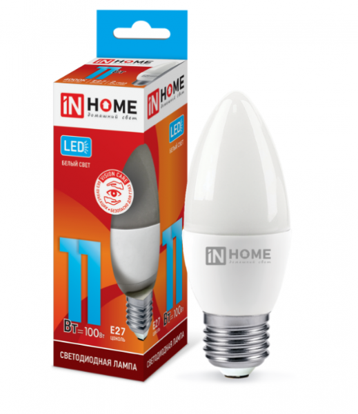 IN HOME лампа LED-СВЕЧА 11Вт Е27 4000К 820Лм хит продаж!!! оптом