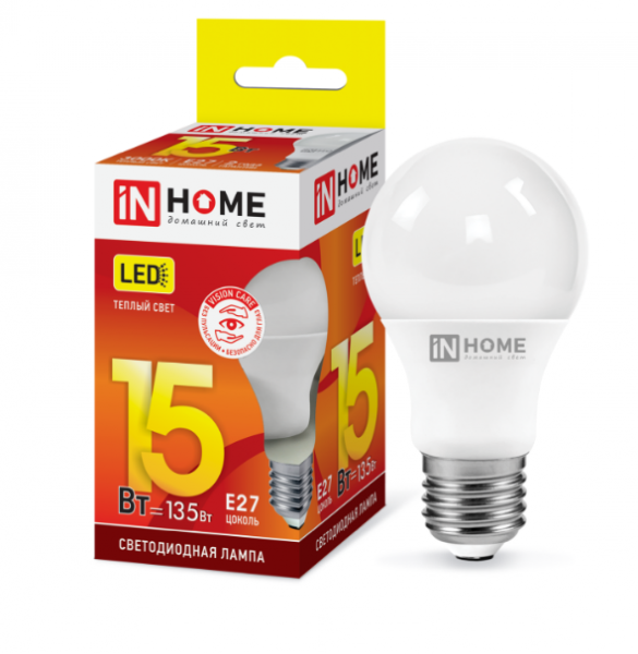 IN HOME лампа LED-A60 15Вт Е27 3000К 1350Лм хит продаж!!! оптом
