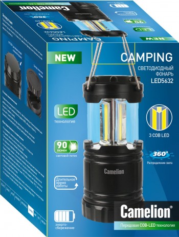 Camelion фонарь LED 5632 кемп. (3XR03 в компл не входят, чёрный, 3X COB LED) 1/25 оптом