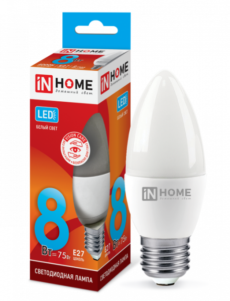 IN HOME лампа LED-СВЕЧА  8Вт Е27 4000К 760Лм оптом