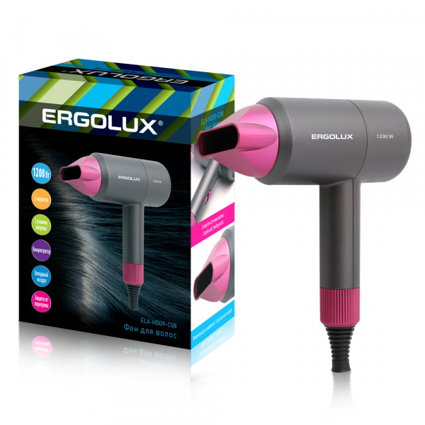 ERGOLUX Фен ELX-HD09-C08 серый/розовый (1200 Вт) оптом