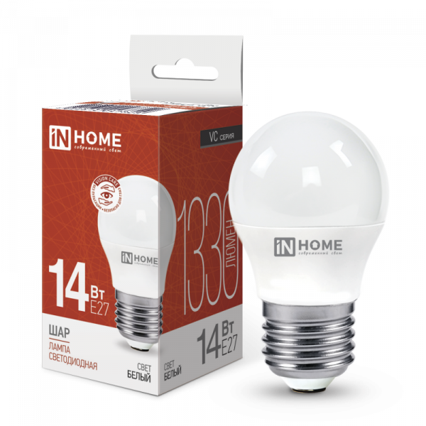 IN HOME лампа LED-ШАР 14Вт E27 4000K 1330Лм оптом