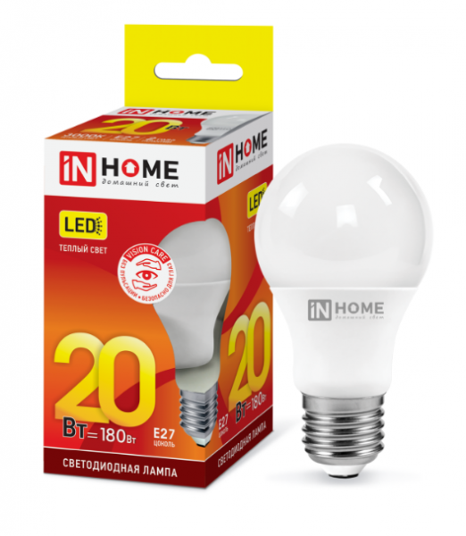 IN HOME лампа LED-A60 20Вт Е27 3000К 1800Лм оптом