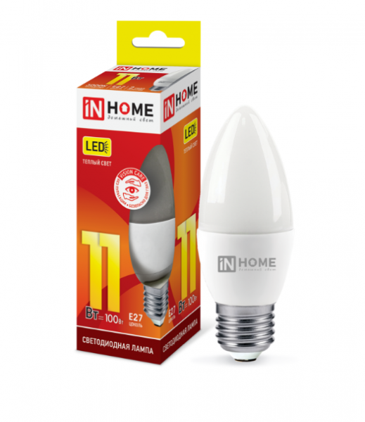 IN HOME лампа LED-СВЕЧА 11Вт Е27 3000К 820Лм оптом
