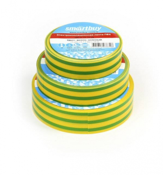 Smartbuy изолента  13х15-10 жёлто-зелёная арт.SBE-IT-15-10-yg (10/500) оптом