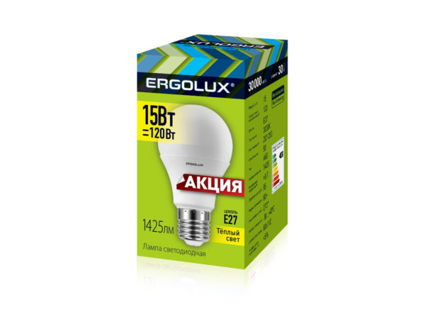 Ergolux лампа  А60 LED15-/3000K/E27 светод. ПРОМО 10/100 хит продаж!!! оптом