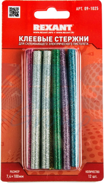 REXANT 09-1025 Клей малый 7/100мм Цветной с Блёстками (12шт/уп) п/ос оптом REXANT 09-1025 Клей малый 7/100мм Цветной с Блёстками (12шт/уп) п/ос оптом